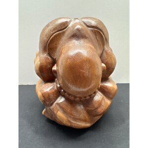 Hand-Carved Smooth Wooden Weeping Crying Buddah 8” Solid Yogi Sculpture Sorrowfu